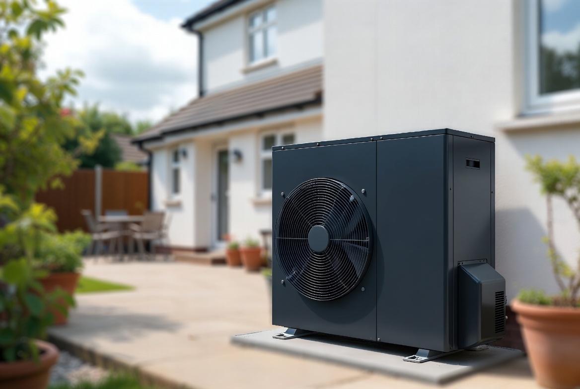 Air source heat pump installed outside a home